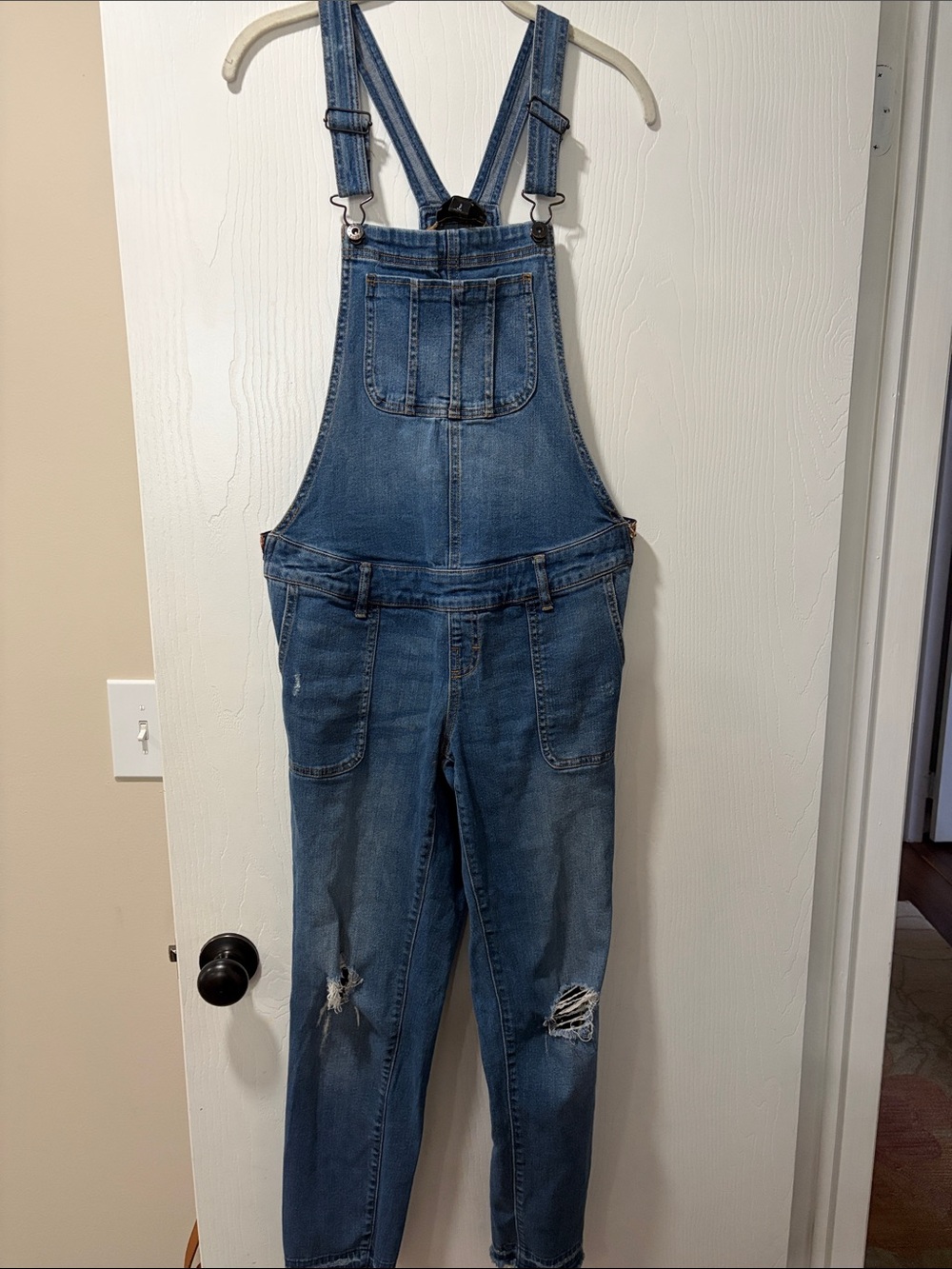 Indigo blue maternity overalls